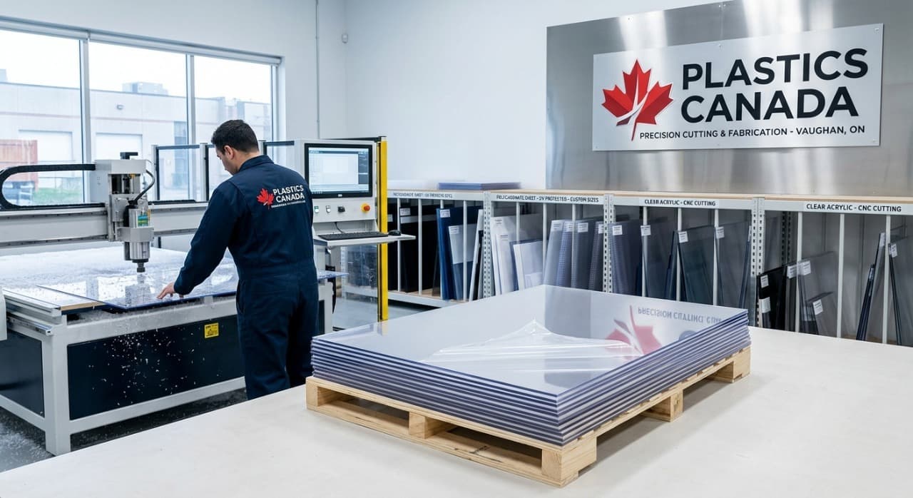 Custom cut-to-size polycarbonate sheets stacked and ready for shipping
