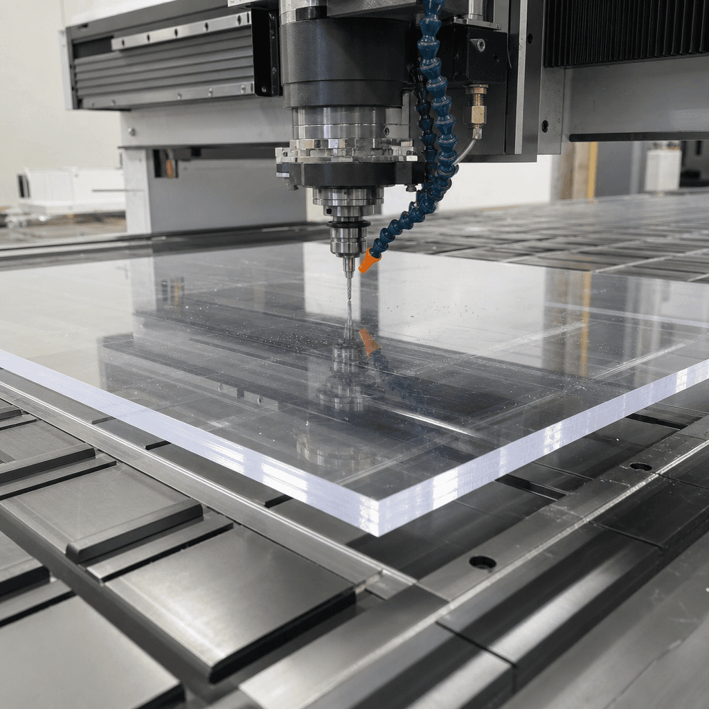 CNC precision cutting a clear polycarbonate sheet