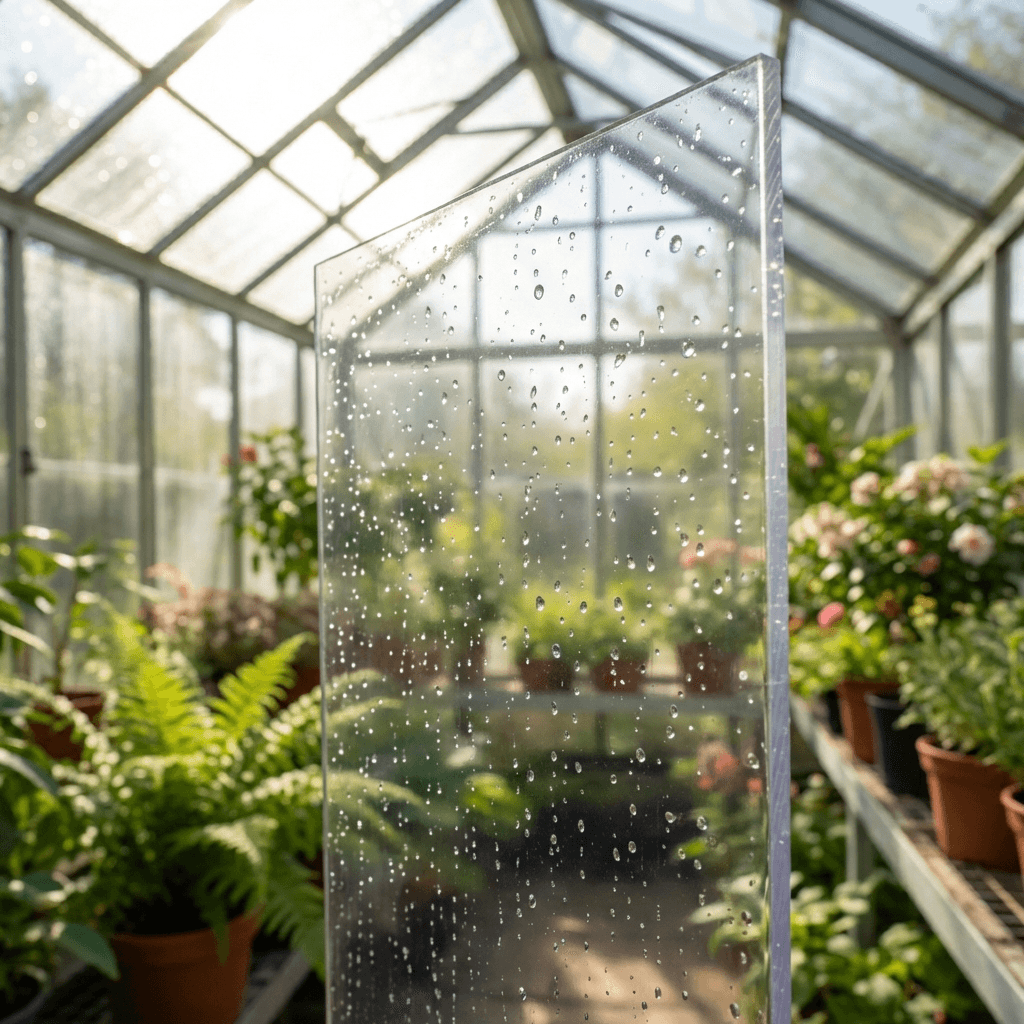 Clear polycarbonate sheet in greenhouse environment