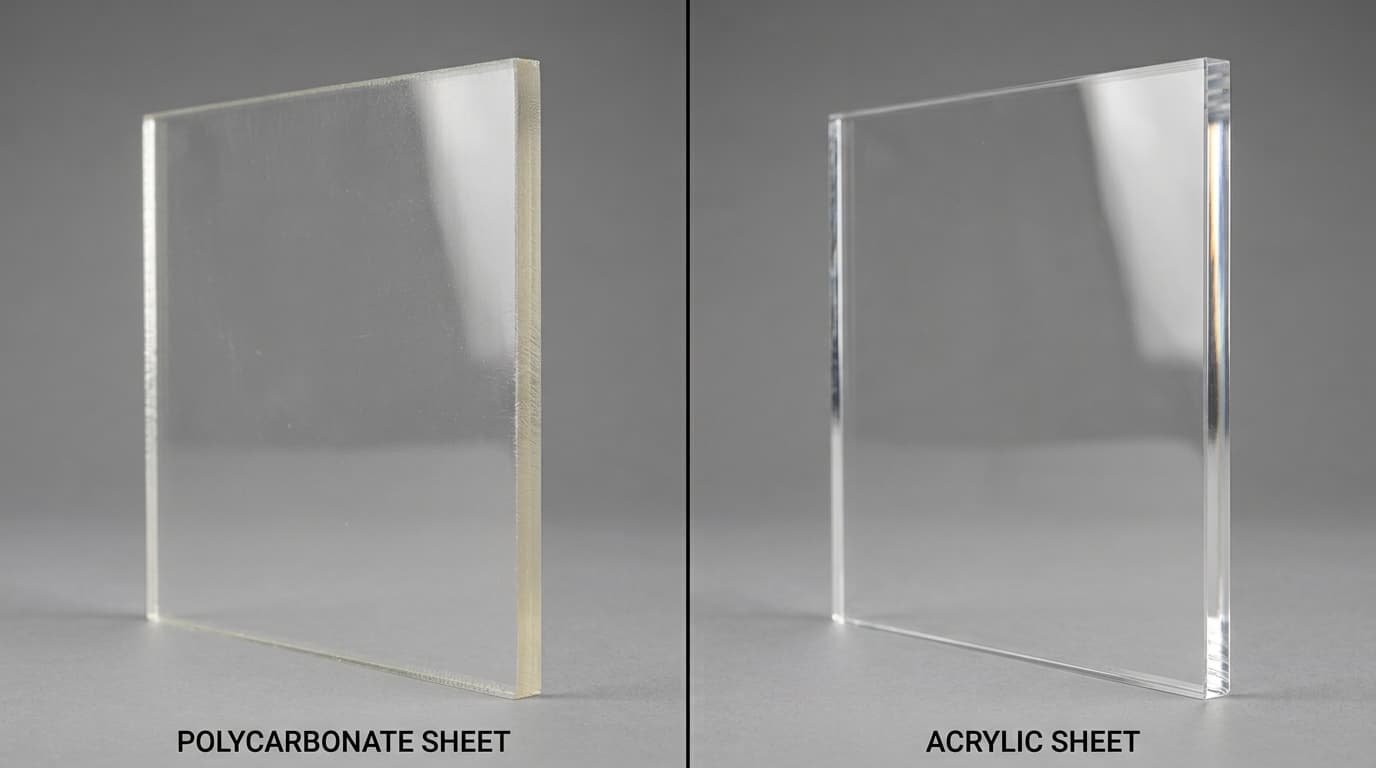 Side-by-side comparison of a clear polycarbonate sheet and a clear acrylic sheet
