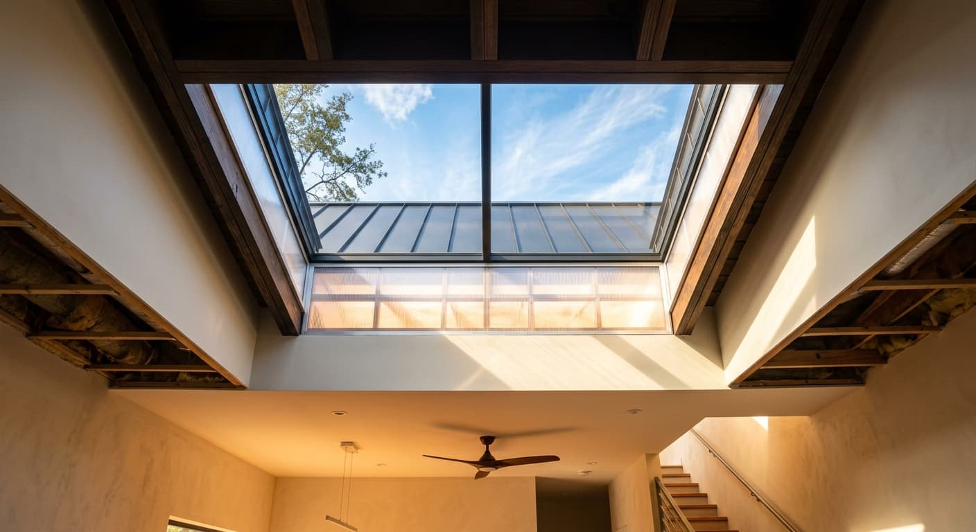 Residential skylight glazed with clear solid polycarbonate sheet